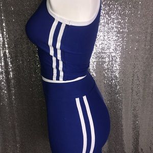 Blue stripe crop top shorts set